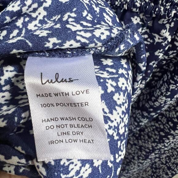 LULUS Fleur-Tation Blue Floral Off Shoulder Midi Hi Lo Dress XL Smocked Cottage - Picture 7 of 7